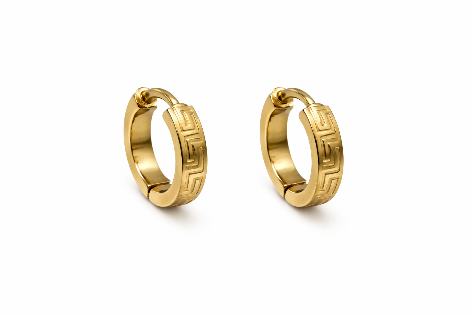 Pendientes aro grabado geométrico acabado dorado brillante