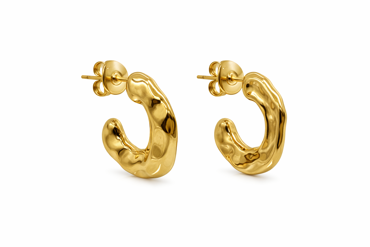 Pendientes curvos orgánicos acabado dorado brillante