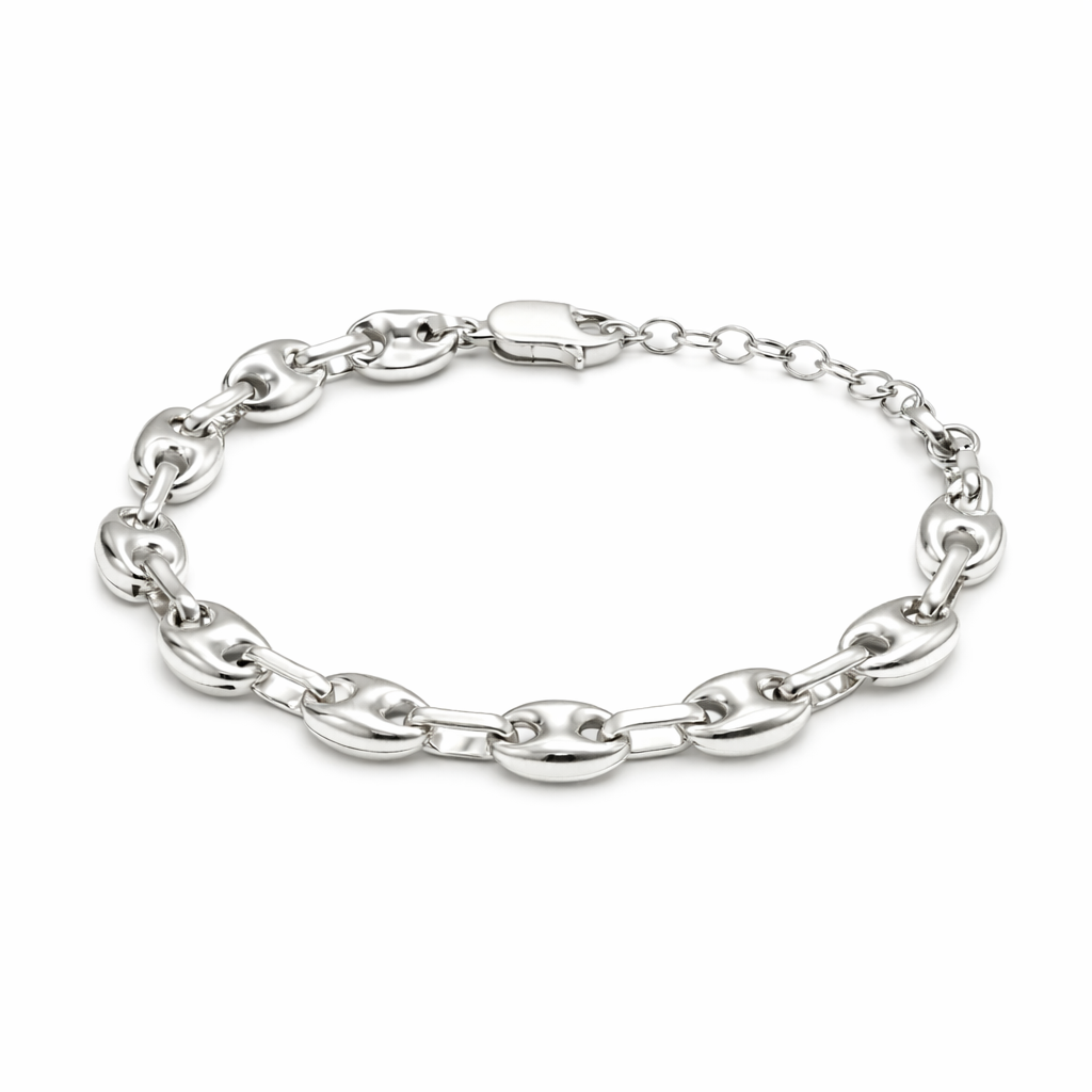 Pulsera cadena grumet ovalada en Plata 925 con alargador y cierre mosquetón