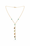 Collar Y en Plata 925 bañada en oro con estrellas y piedras verdes