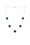 Collar trébol de 5 motivos verde en Plata 925