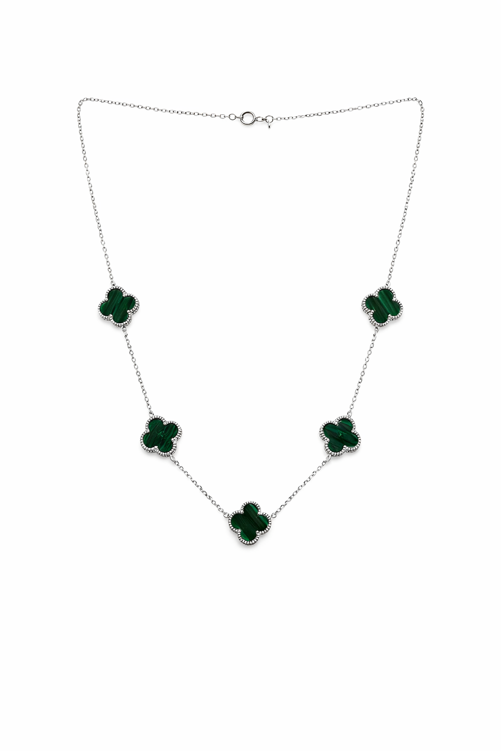 Collar trébol de 5 motivos verde en Plata 925
