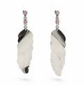 Pendientes largos espiral con piedra blanca y circonitas rosas en Plata 925
