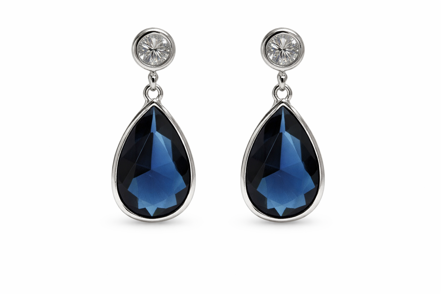 Pendientes lágrima con cristal azul y circonita en Plata 925