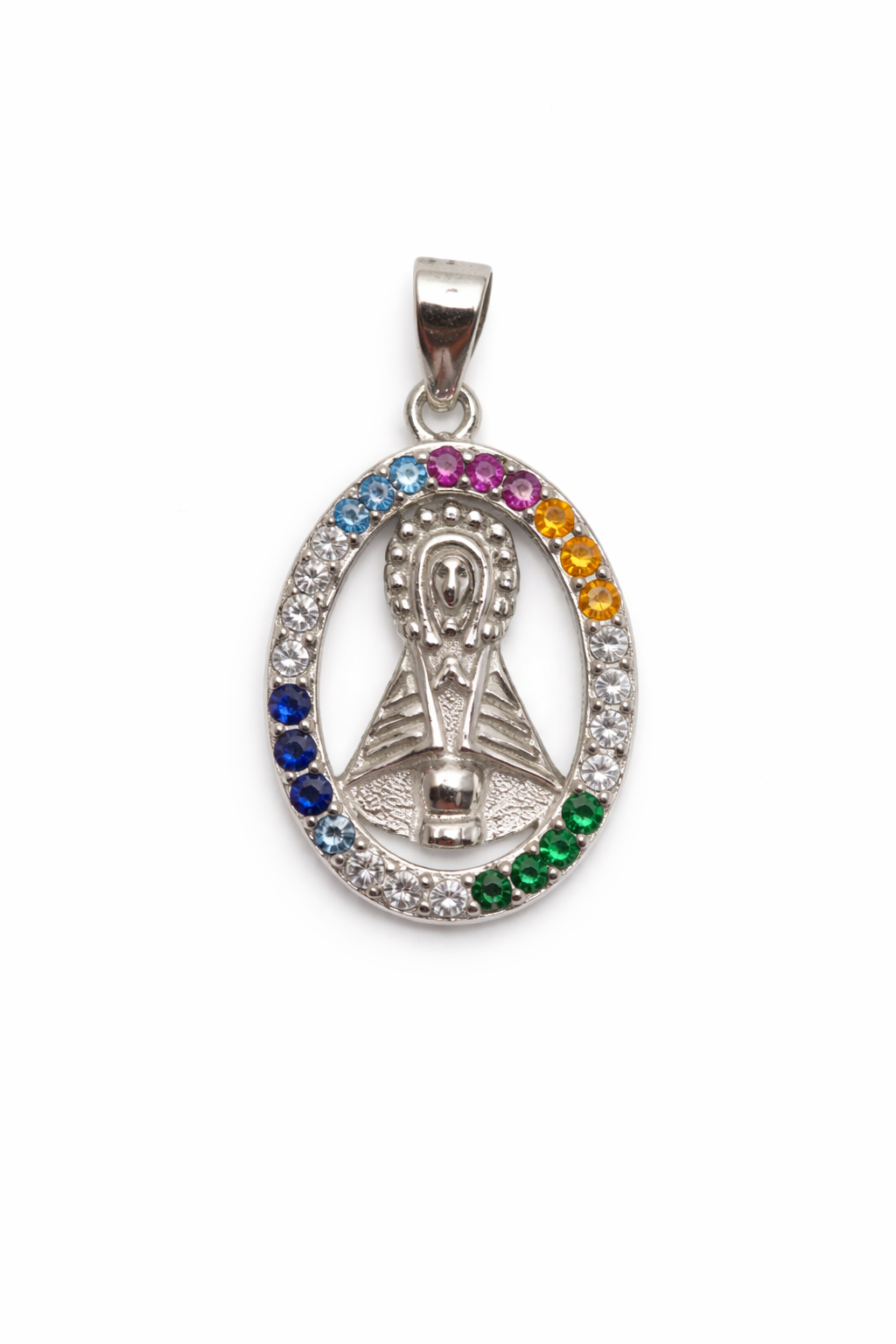 Colgante Virgen con Circonitas Multicolor en Plata 925