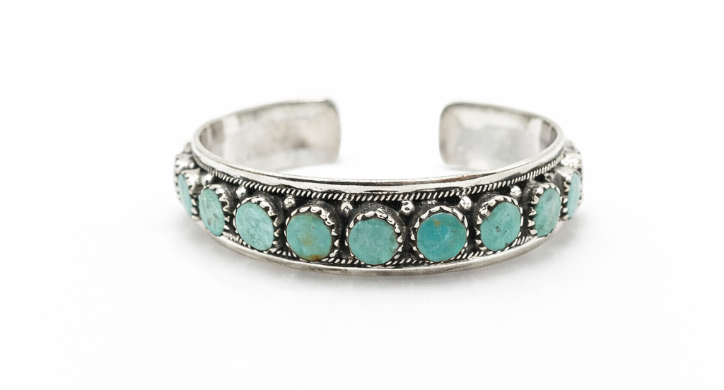 Pulsera Rígida Cuff con Piedras Turquesa en Plata 925
