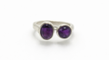 Anillo Ajustable Doble Piedra Violeta Tipo Amatista en Plata 925