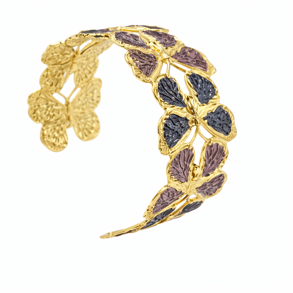 Brazalete Dorado de Mariposas con Esmalte Bronce Claro y Bronce Oscuro