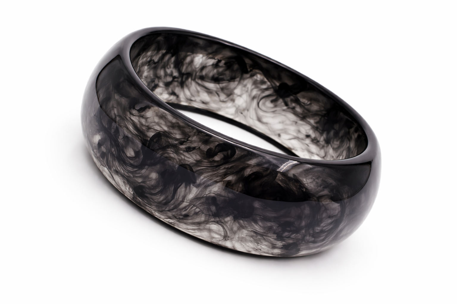 Pulsera Rígida Ancha de Resina Efecto Mármol Negro y Gris