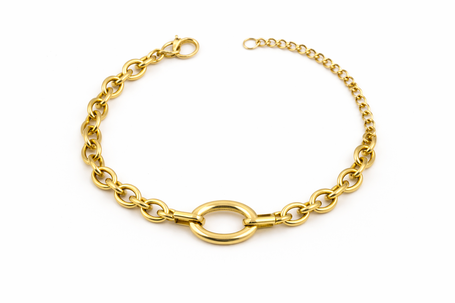 Pulsera de Cadena Dorada con Eslabón Oval Central
