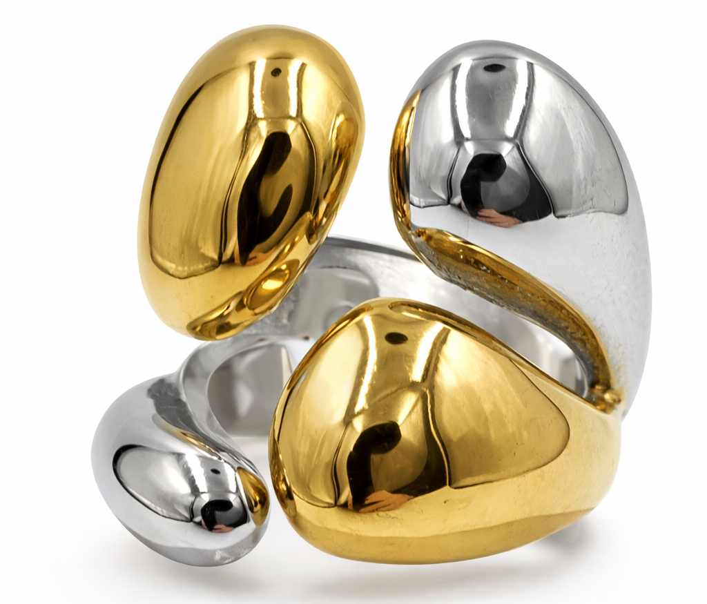 Anillo Escultural Bicolor Dorado y Plateado