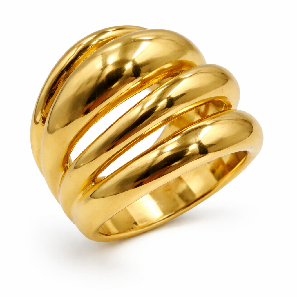 Anillo dorado triple de estilo moderno acabado brillante