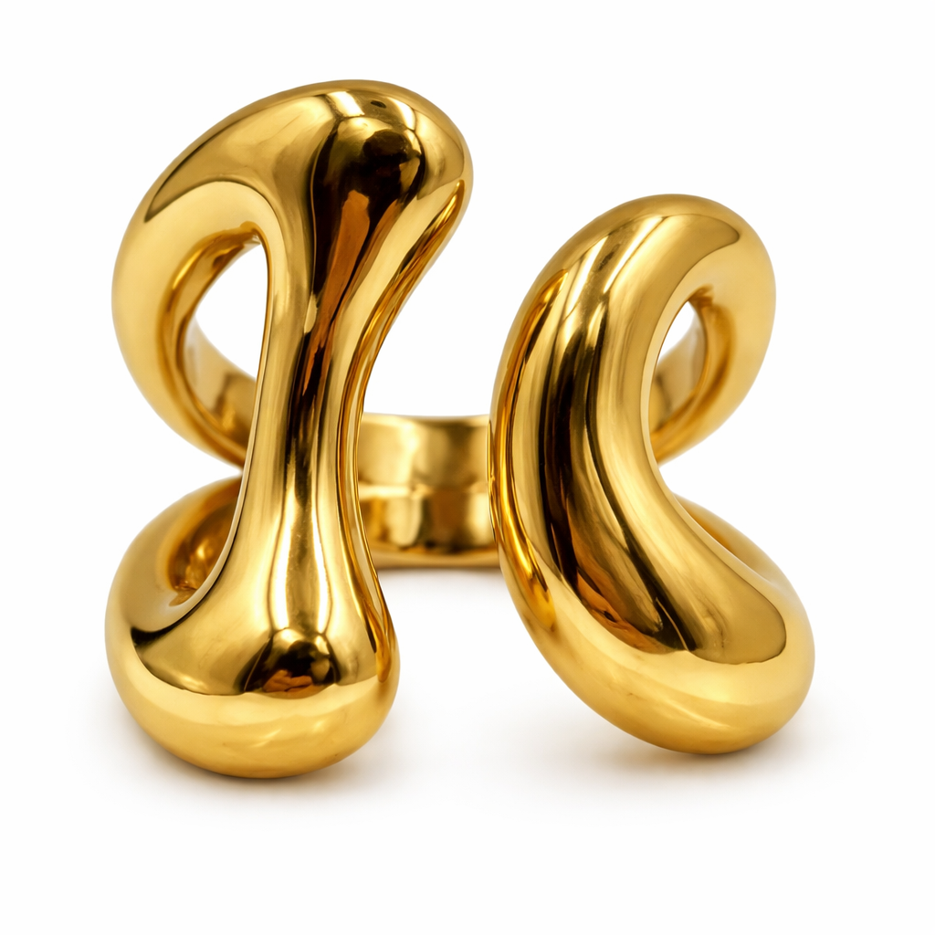 Anillo dorado XL multibanda abombado