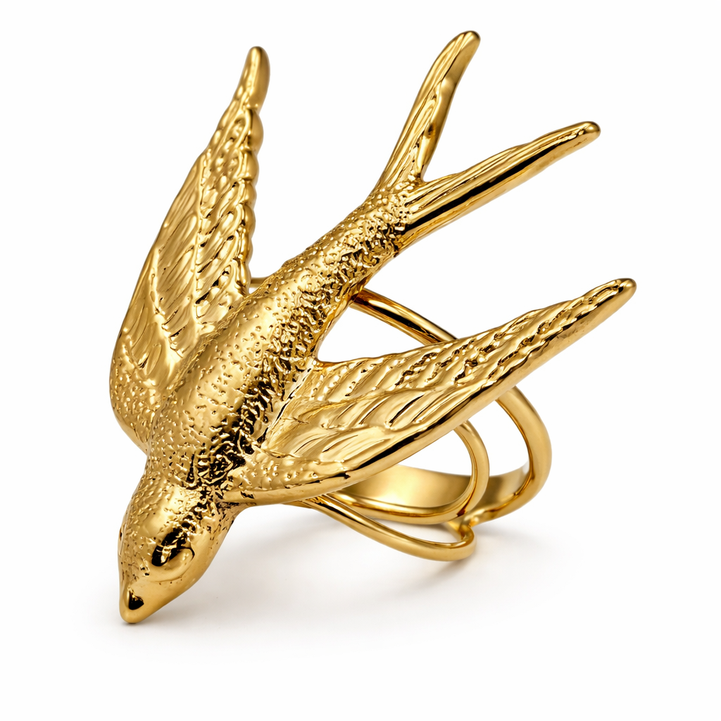 Anillo dorado XL diseño golondrina en relieve