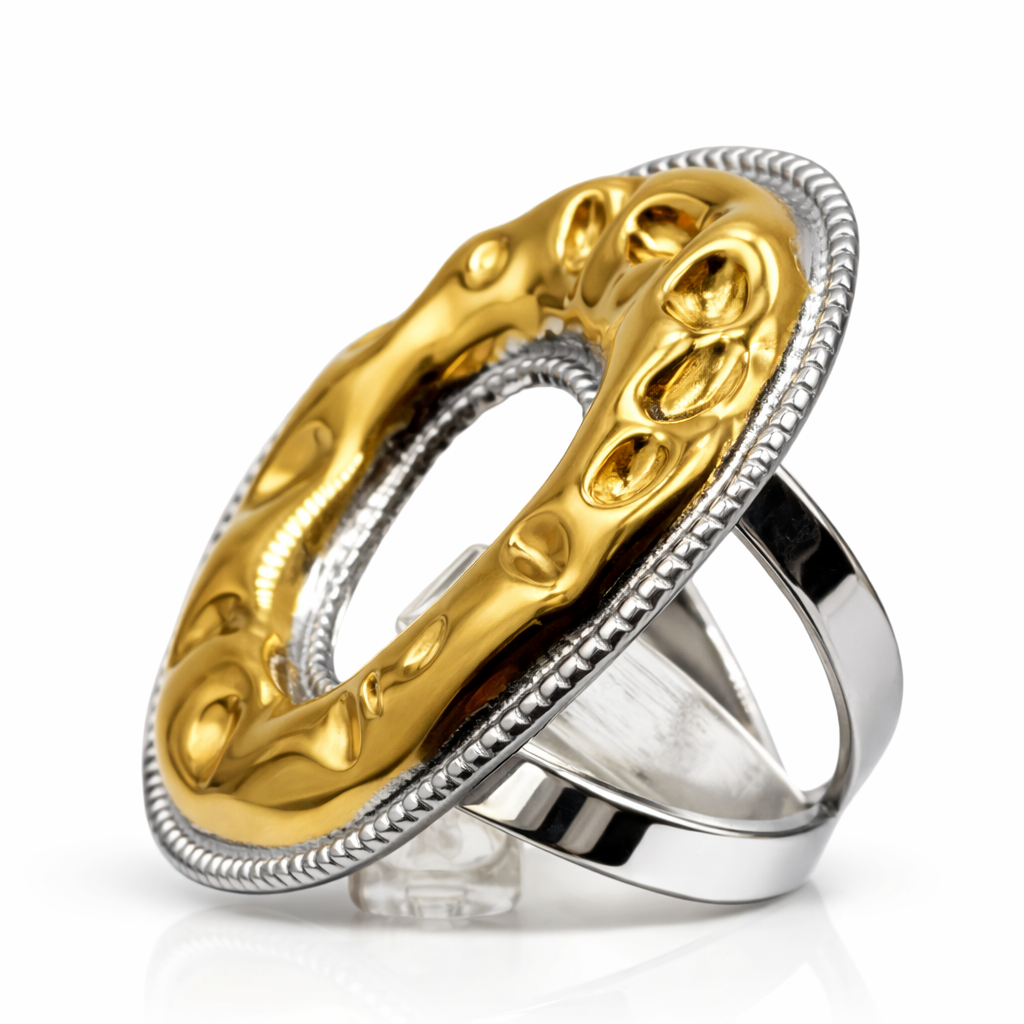 Anillo bicolor oval texturizado estilo moderno XL ajustable
