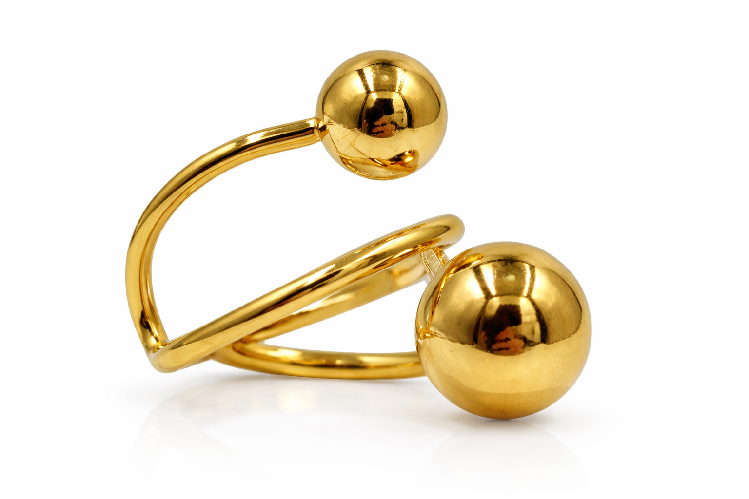 Anillo dorado abierto con doble esfera minimalista ajustable