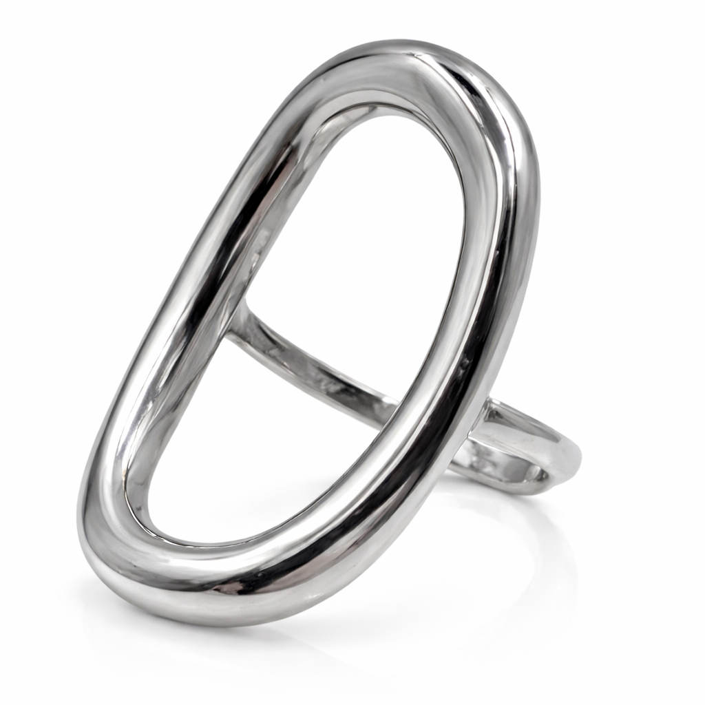 Anillo plateado de diseño oval abierto minimalista ajustable