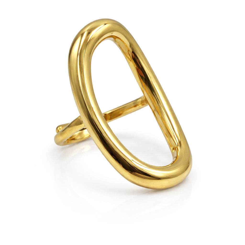 Anillo dorado de diseño oval abierto minimalista ajustable