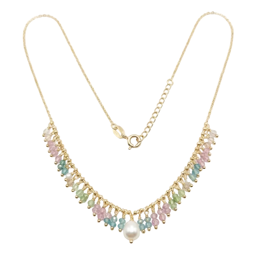 Collar Multicolor con Perla Central en Plata 925