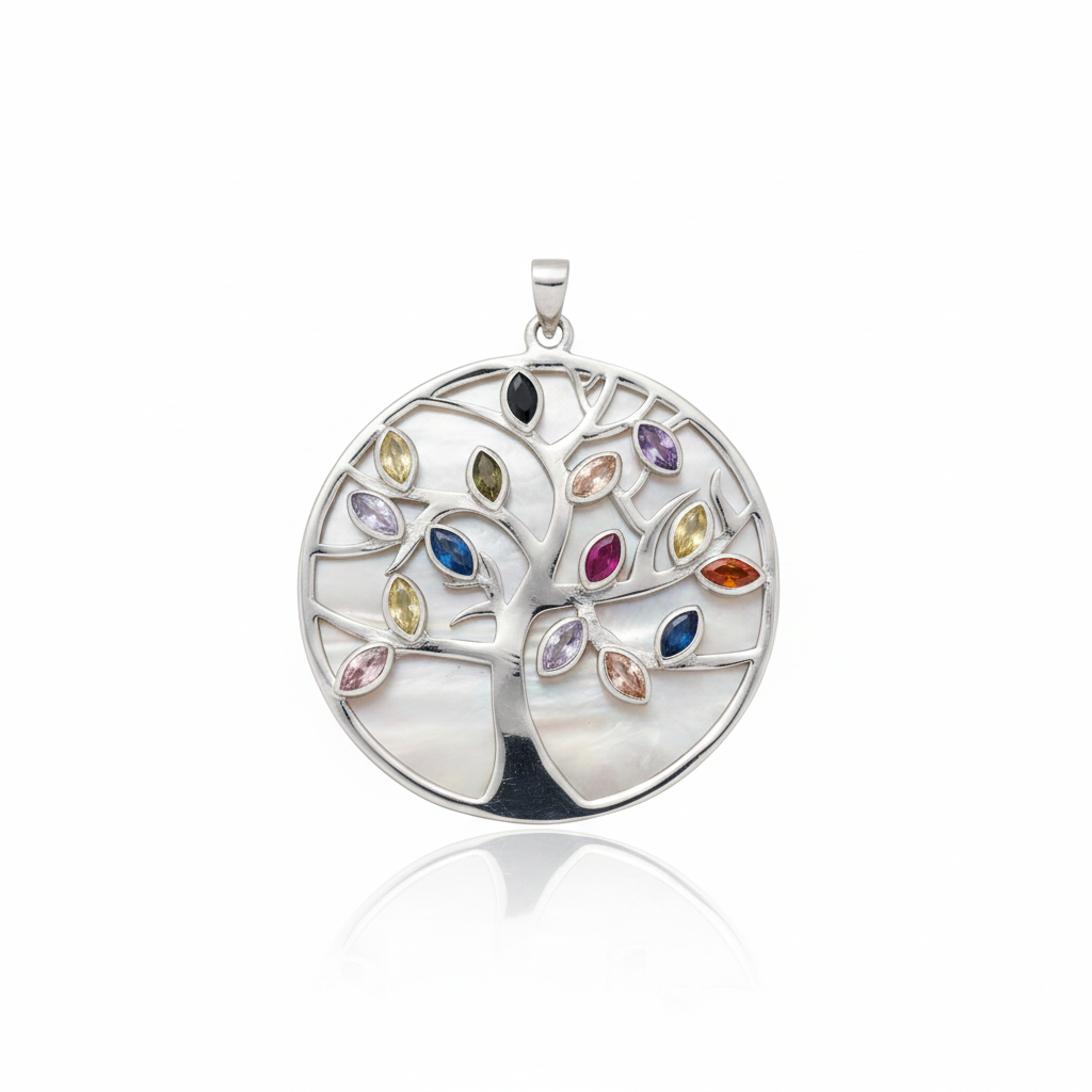 Colgante Árbol de la Vida Multicolor en Plata 925