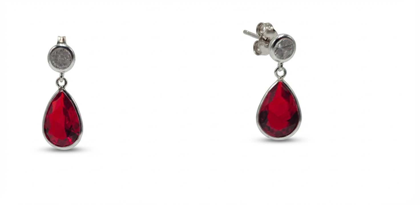 Pendientes Lágrima Rojo Rubí en Plata 925