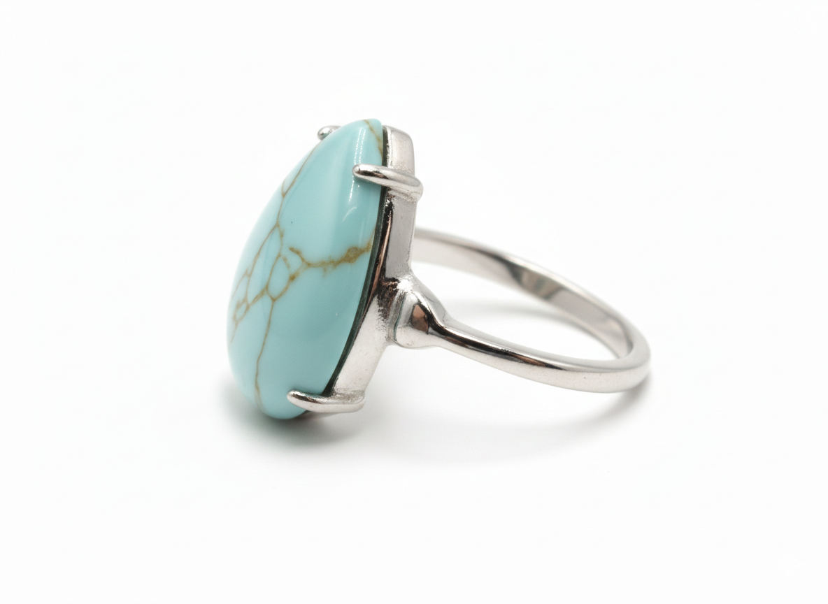 Anillo Piedra Turquesa Ovalada en Plata 925