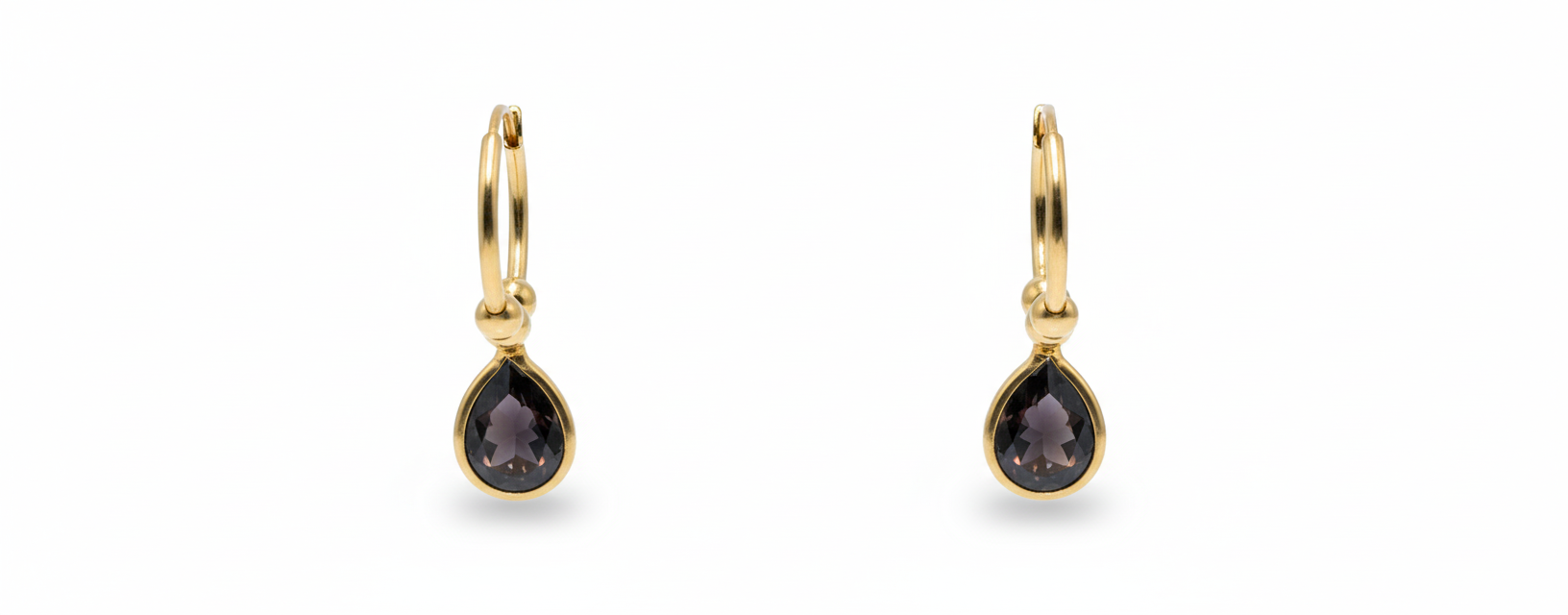 Pendientes Aro con Piedra Gota Negra en Plata 925 Baño Oro