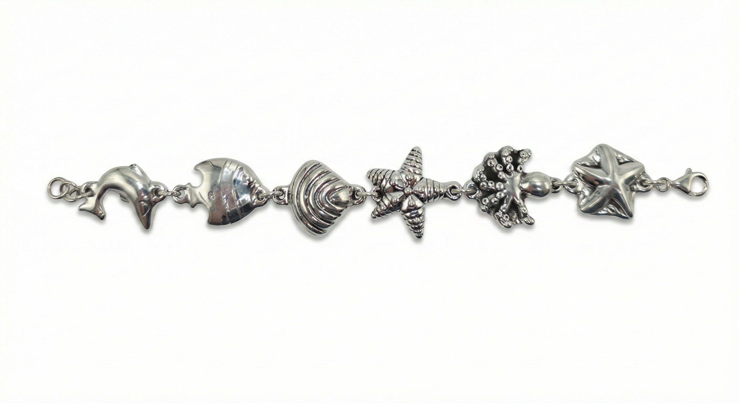 Pulsera Marina de Charms Océano en Plata 925 – Delfín, Concha y Estrella de Mar