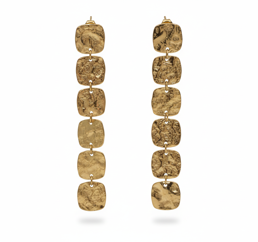 Pendientes Largos Dorados Textura Martillada