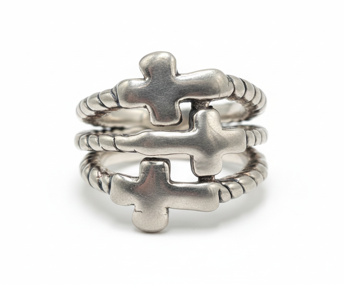 Anillo Triple Cruz Ajustable en Plata 925
