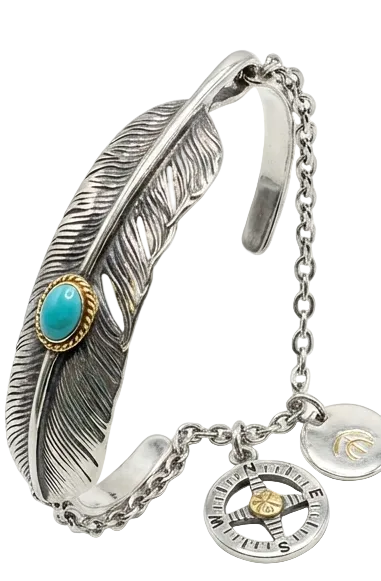 Pulsera Pluma con Turquesa en Plata de Ley 925