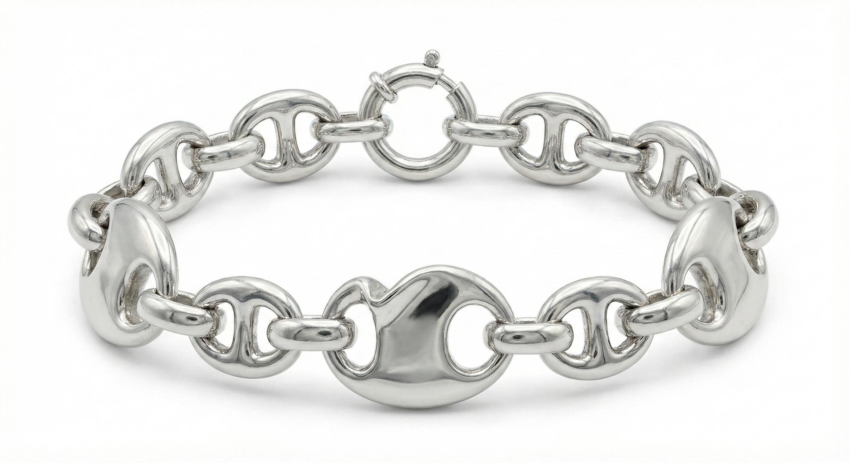 Pulsera Eslabón Marino Plata de Ley 925 Diseño Ovalado Pulido
