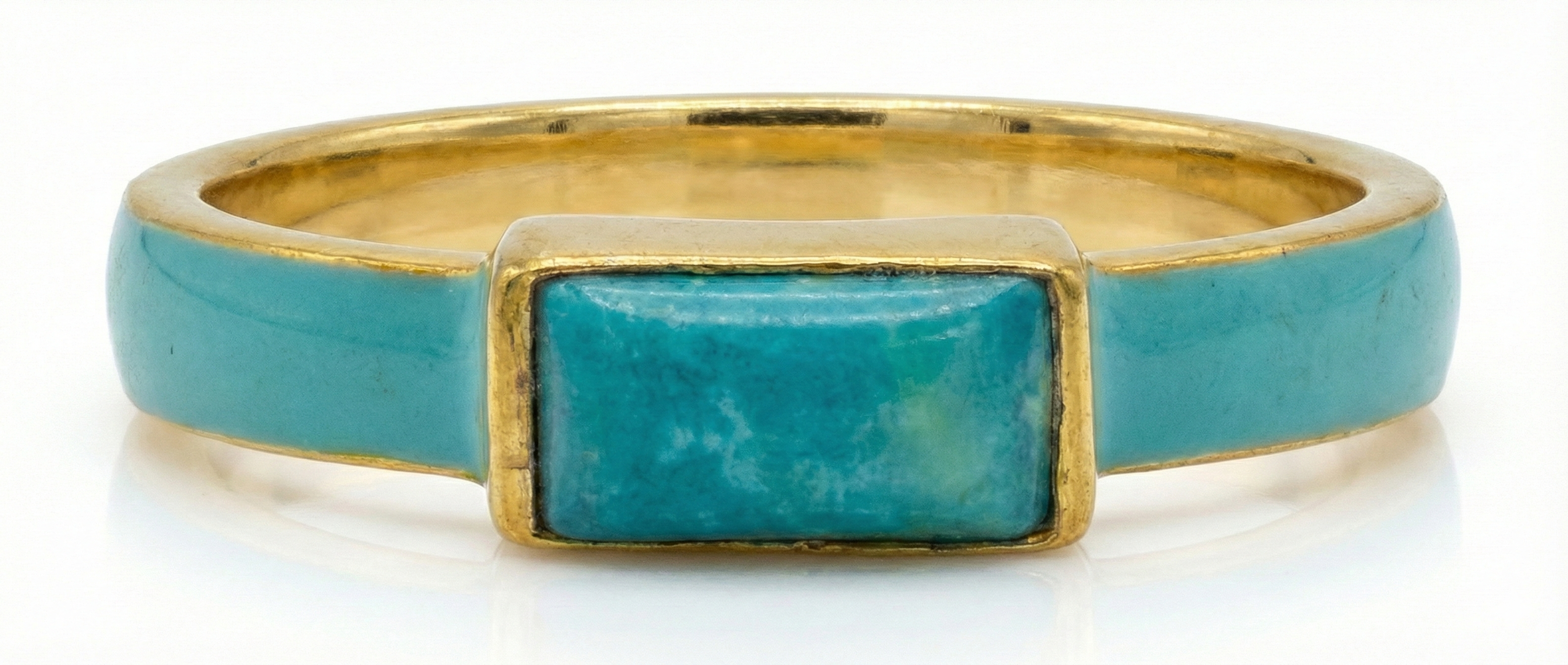 Anillo Turquesa Rectangular Plata de Ley 925 Acabado Dorado