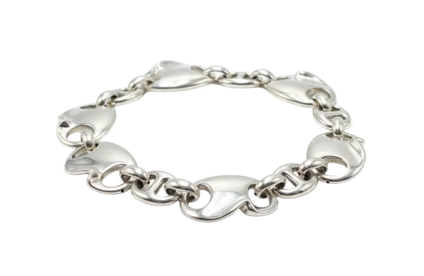 Pulsera Eslabones Orgánicos Diseño Fluido en Plata 925