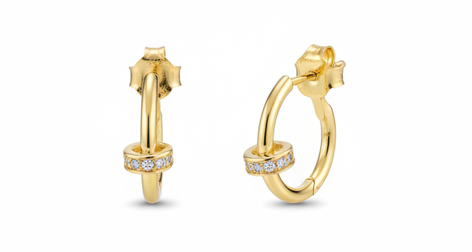 Pendientes Aro Minimal con Circonitas en Plata 925 Baño Oro