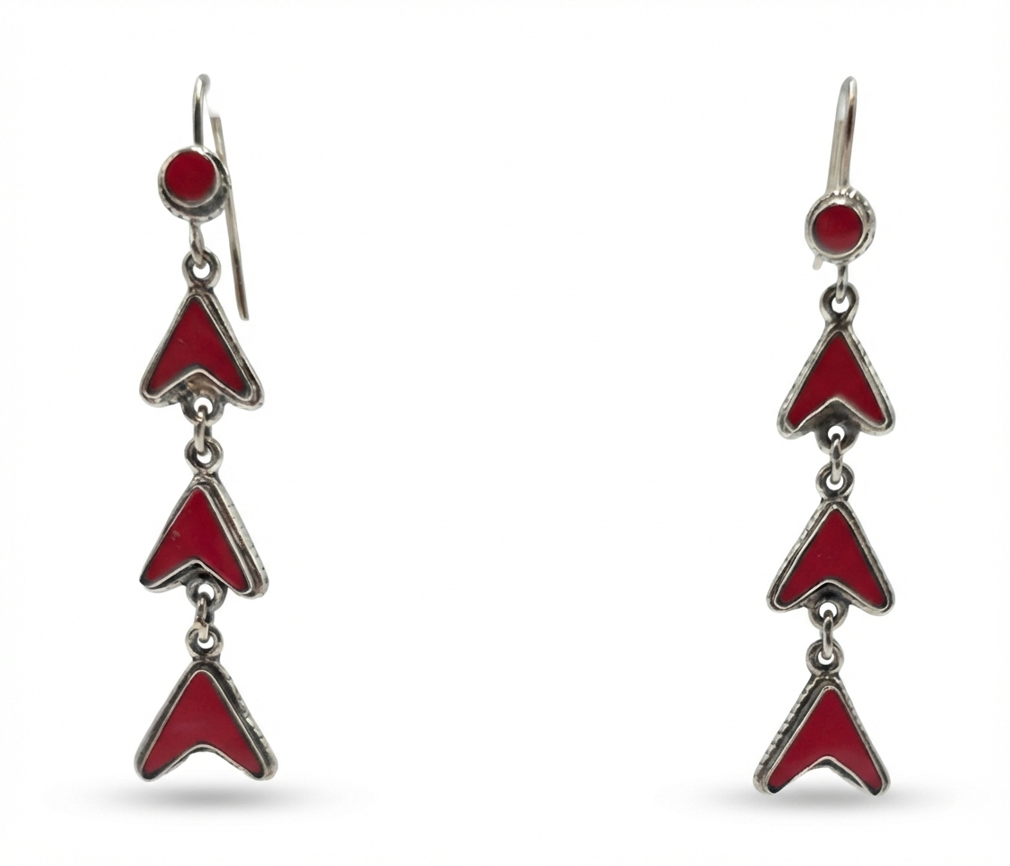Pendientes Colgantes Geométricos Rojos en Plata 925