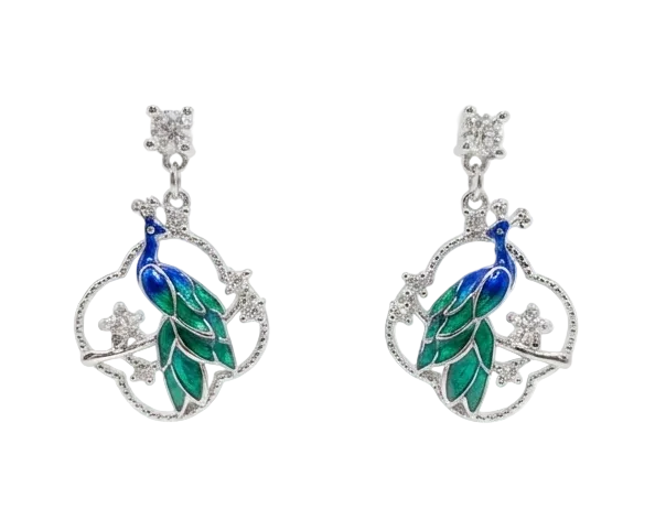 Pendientes Pavo Real en Plata 925 con Circonitas