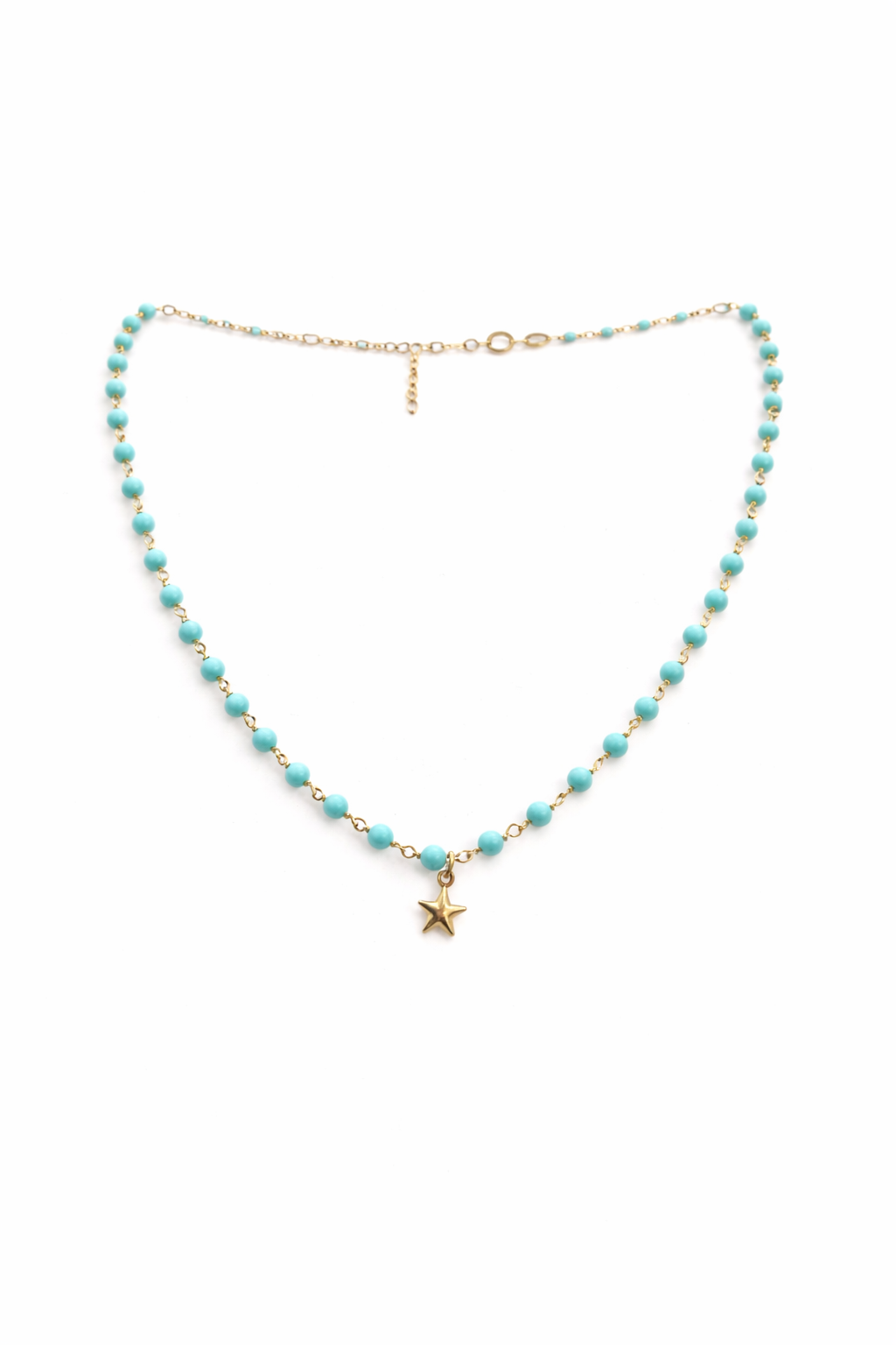 Collar de Cuentas Turquesa con Estrella Dorada en Plata 925 Baño Oro
