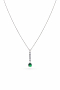 Collar Elegante con Dije Vertical de Circonias y Piedra Verde en Plata 925