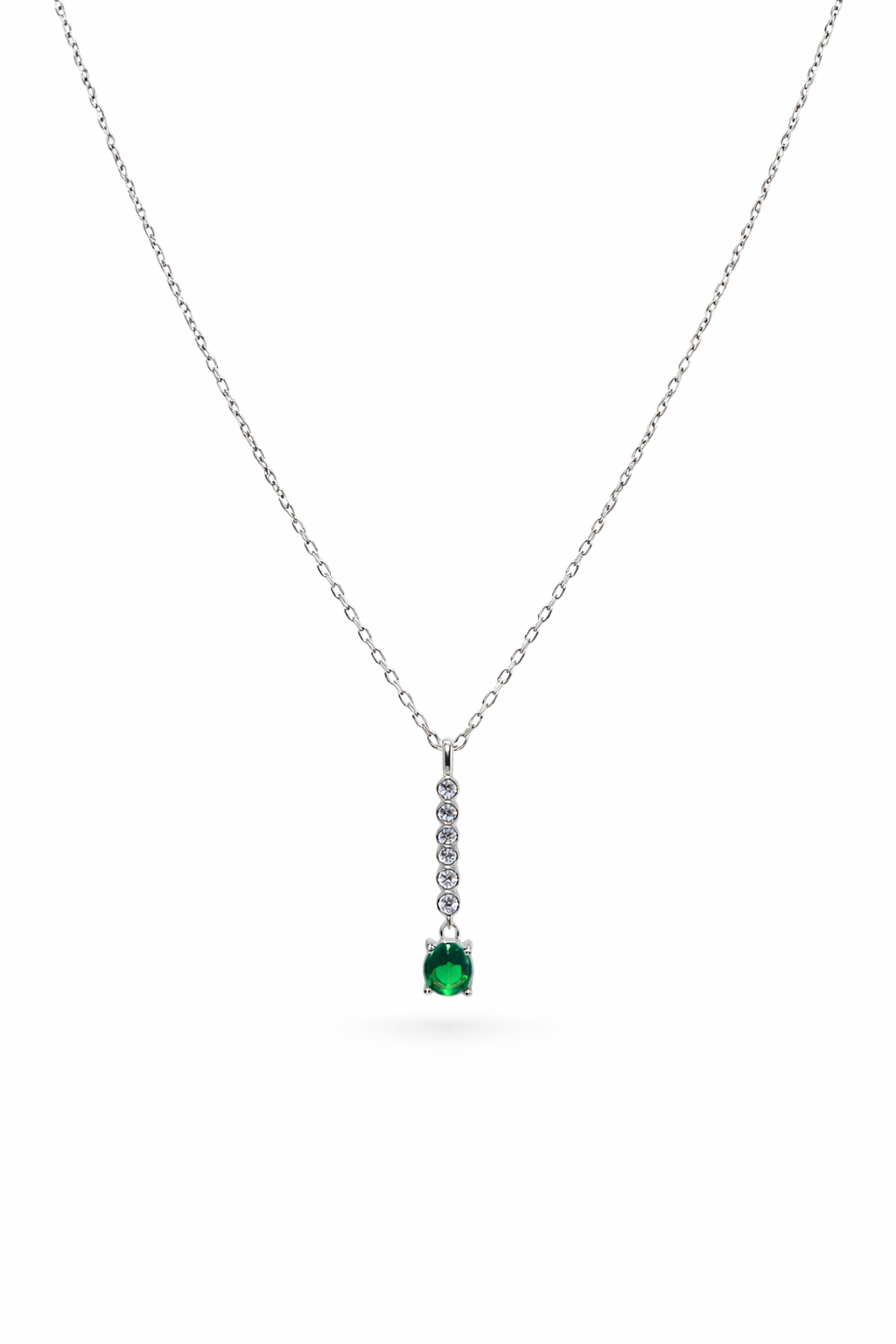Collar Elegante con Dije Vertical de Circonias y Piedra Verde en Plata 925