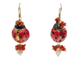 Pendientes Coccinella Mediterránea  Cerámica siciliana pintada a mano con lustre de oro puro, coral y perla de río